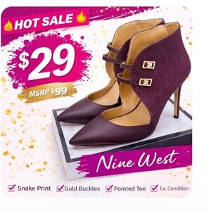 Nine West Maroon Heels with Gold Buckles